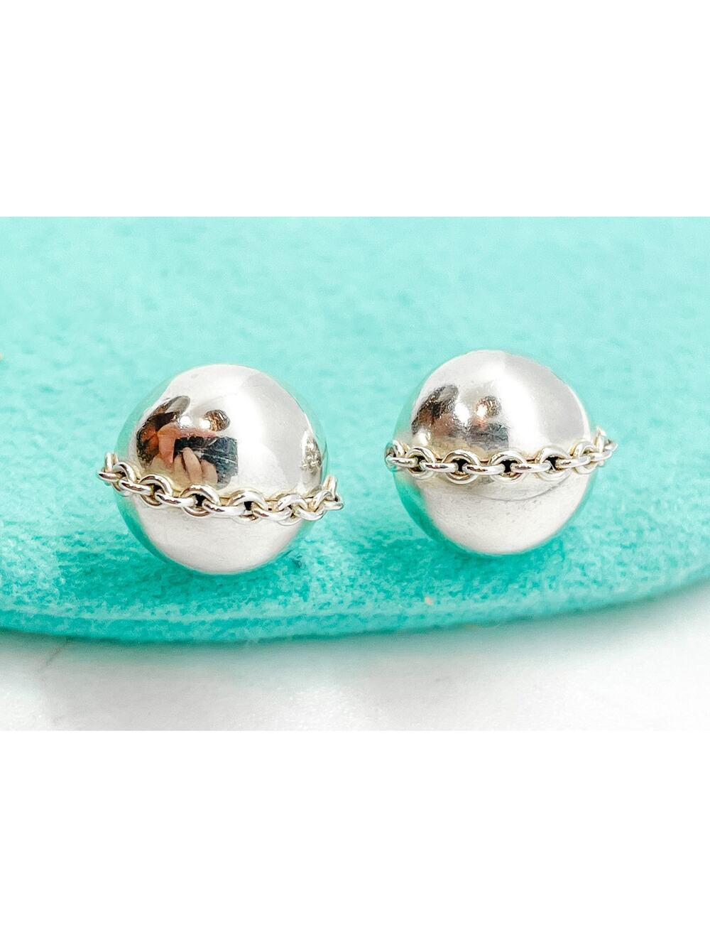 Tiffany & Co. Hardwear Bolt Bead Ball Chain Stud Earrings Silver NO BACKS